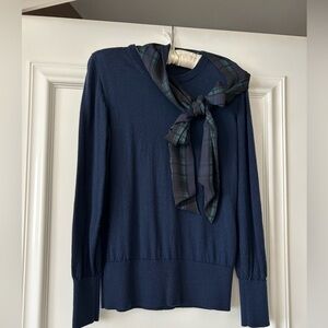 J. Crew Blue Crew Neck Sweater with Bow Detail